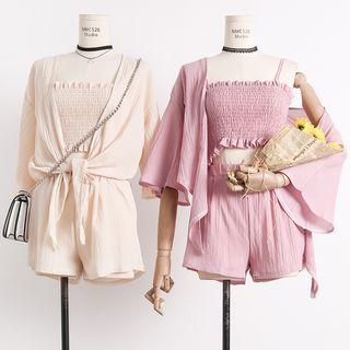 Set: Tube Top + Open-front Cardigan + Shorts