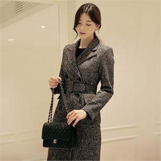 Double-breasted Belted Herringbone Coat