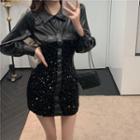 Faux Leather Panel Shirt Dress
