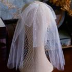 Bow-accent Mesh Wedding Veil White - One Size