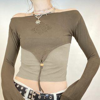 Long Sleeve Off-shoulder Mock Two Piece Crop Top