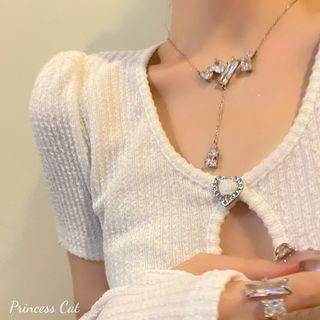 Faux Crystal Pendant Alloy Choker / Open Ring