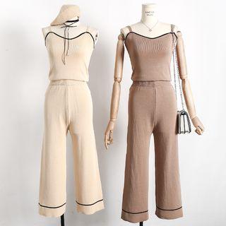 Set: Knit Camisole Top + Wide-leg Knit Pants