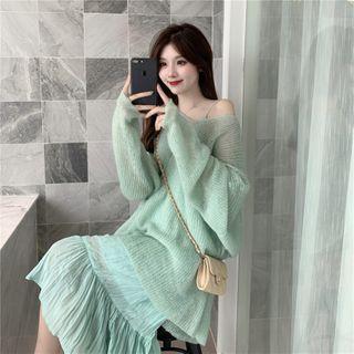 Spaghetti Strap Shirred Midi Dress / Knit Top
