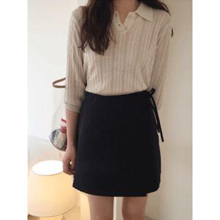 3/4-sleeev Cable-knit Top