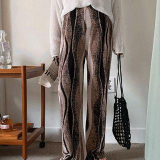 Printed Crystal-pleat Wide-leg Pants
