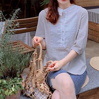 Half-placket Striped Linen Blend Blouse