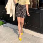 Shirred Floral Mini Pencil Skirt