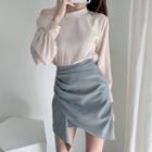 Off-shoulder Diagonal Collar Shirt / Striped Asymmetrical A-line Skirt