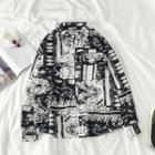 Long-sleeve Abstract Pattern Button-down Shirt As Shown In Figure - One Size