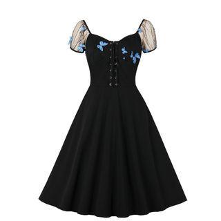 Puff-sleeve Butterfly Applique Lace-up Midi A-line Dress