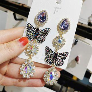 Non-matching Rhinestone Butterfly Dangle Earring 1 Pair - As Shown In Figure - One Size