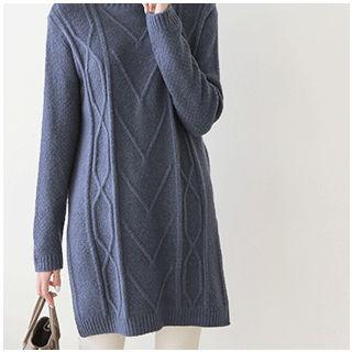 Turtle-neck Cable-knit Long Top