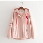 Heart Embroidered Drawstring Hooded Jacket