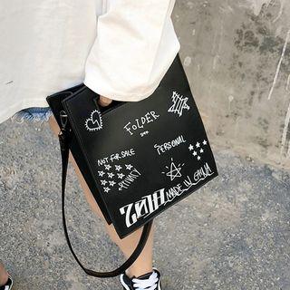 Faux-leather Printed Tote With Strap