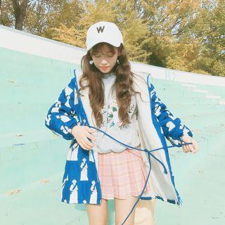 Printed Hooded Zip Jacket As Shown In Figure - One Size