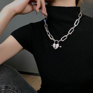 Heart Necklace Necklace - Heart - Chain - Rhinestone - Love Heart - One Size