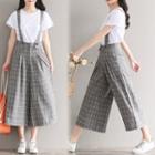 Cropped Check Suspender Pants