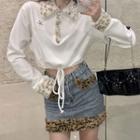 Leopard Print Panel Sweatshirt / Mini Demin Skirt