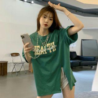 Short-sleeve Split Letter Print T-shirt
