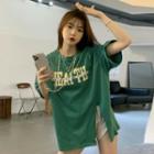 Short-sleeve Split Letter Print T-shirt