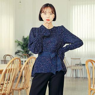 Bell-sleeve Pattern Top With Sash