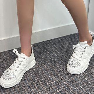 Rhinestone Perforated Sneakers