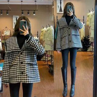 Collared Plaid Woolen Coat