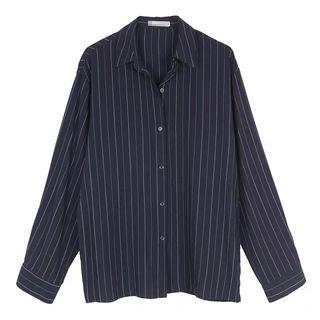 Long-sleeve Striped Shirt Navy Blue - One Size