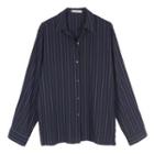 Long-sleeve Striped Shirt Navy Blue - One Size