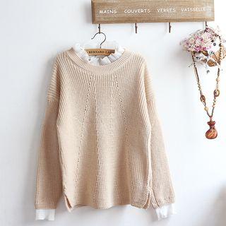 Mock Two-piece Sweater Khaki - One Size