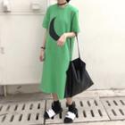 Moon Print Loose-fit Short-sleeve Dress