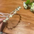 Flower Faux Pearl Headband 1pc - White & Yellow & Green - One Size