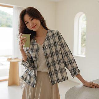 Summer V-neck Plaid Jacket