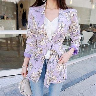 Padded-shoulder Floral Blazer With Belt