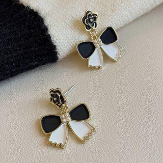 Flower Bow Alloy Dangle Earring 1 Pair - Black & White - One Size