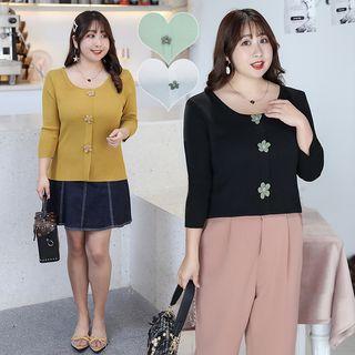 Flower-detailed Knit Top