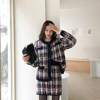Cardigan & Miniskirt Multicolor Knit Set