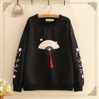 Fan Print Tasseled Pullover