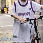 Short-sleeve Contrast Trim Letter Printed T-shirt