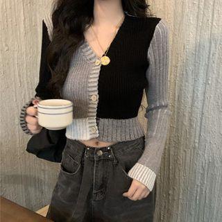 Color Panel Cardigan Black & White & Gray - One Size