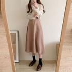 Long-sleeve Blouse / Plain Midi A-line Skirt