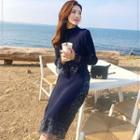 Bell-sleeve Floral Midi Sweater Dress