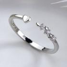Heart Rhinestone Alloy Open Ring Silver - One Size