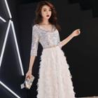 3/4-sleeve V-neck Sequined A-line Evening Gown (various Designs)