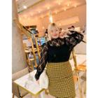 Fringe-hem Houndstooth H-line Skirt