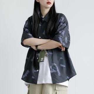 Short Sleeve Floral Oversized Shirt