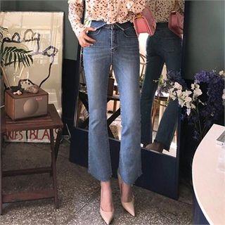 Fold-over Washed Boot-cut Jeans