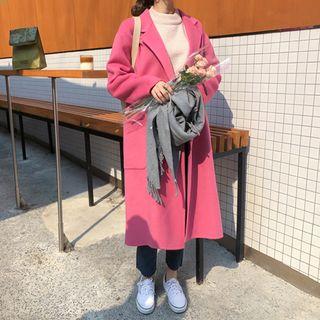 Long Wool Blend Coat In Pink Pink - One Size