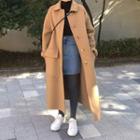 Single-breasted Lapel Long Coat Khaki - One Size
